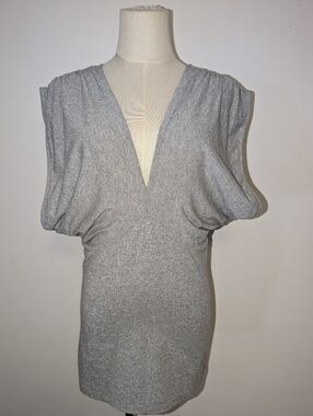 Vintage Silver Metallic V-Neck Party Dress Top